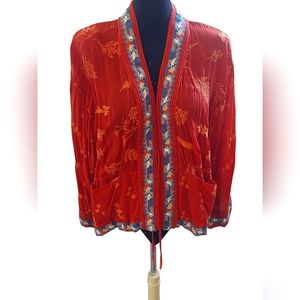 Johnny Was Silk Embroidered Lounging Jacket